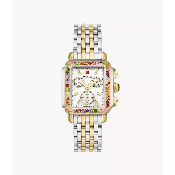 Michele Deco Soirée Two-Tone Timepiece with Gemstone Bezel and Diamond Dial Van Scoy Jewelers Wyomissing, PA