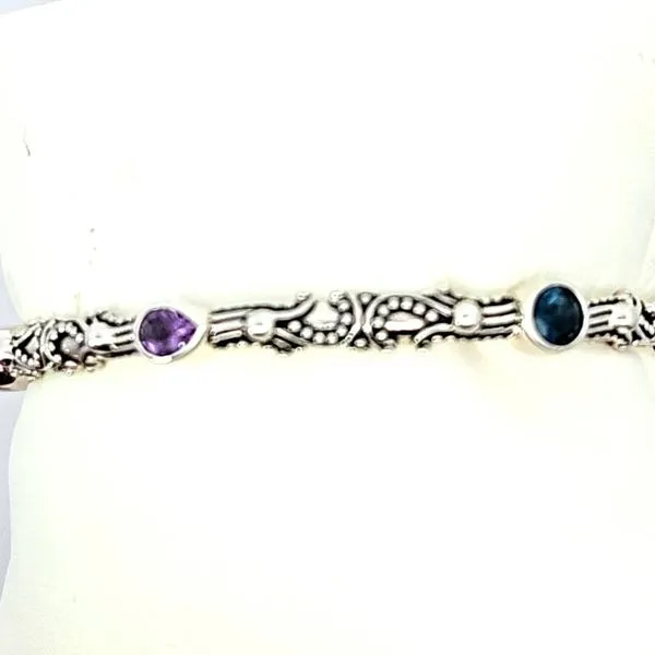 KIR Collection Sterling Silver Hinged Jawan Oval Multi-Stone Bangle | London Blue Topaz, White Topaz & Amethyst/ VanScoy Jewelers of Wyomissing Van Scoy Jewelers Wyomissing, PA