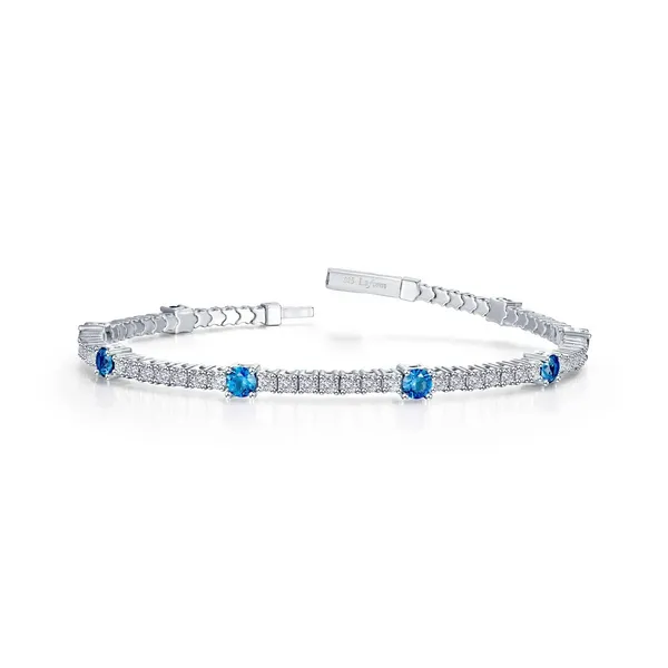 Lafonn 3.25 CTW Station Flexible Tennis Bracelet | Simulated Blue Topaz & LASSAIRE Diamonds in Platinum-Bonded Sterling Silver Van Scoy Jewelers Wyomissing, PA