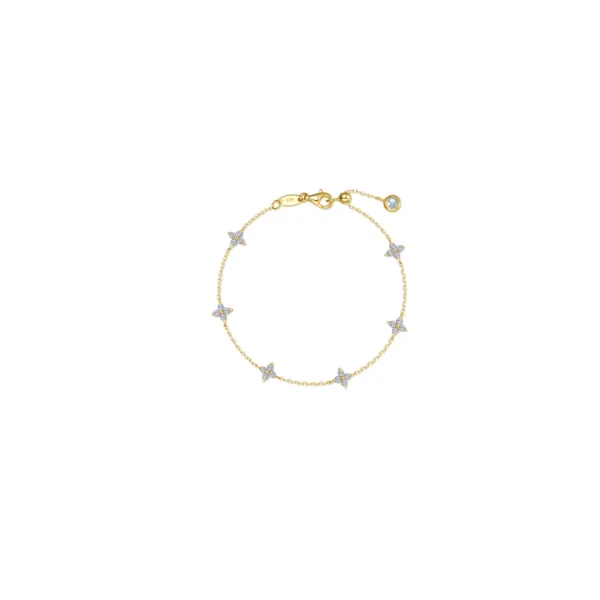 1.45 CT TW Lasseire Simulated CZ Flower 7\ Gold Plated Br...
