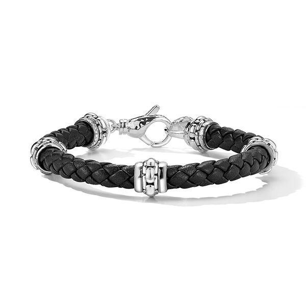 JAI Sterling Silver 6mm Woven Black Leather & Box Chain Bracelet – Size M Van Scoy Jewelers Wyomissing, PA