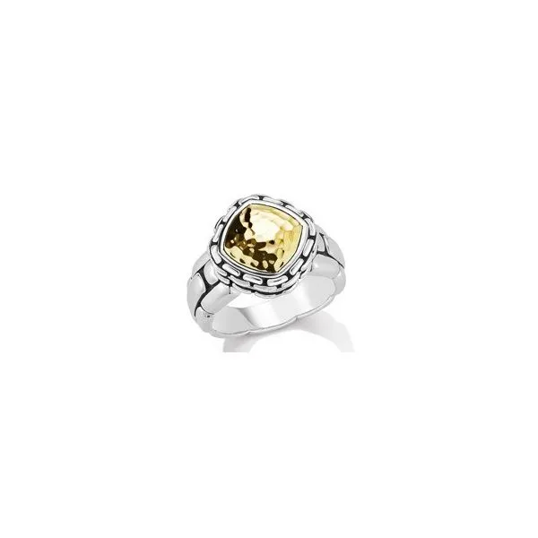 JAI  Sterling Silver & 14K Gold Hammered with Origin Chain Pattern Ring, Size 7 Van Scoy Jewelers Wyomissing, PA