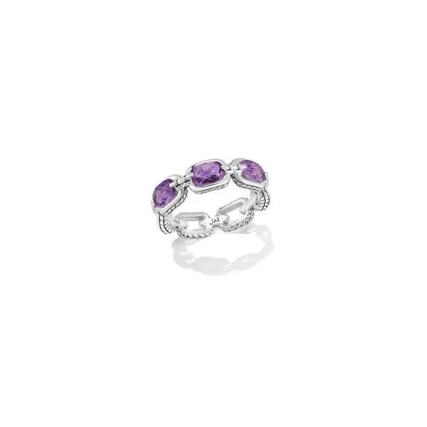 JAI by John Hardy Sterling Silver Statement Link & Multi-Gemstone Ring | 6x4mm Cushion Amethyst, Size 7 Van Scoy Jewelers Wyomissing, PA