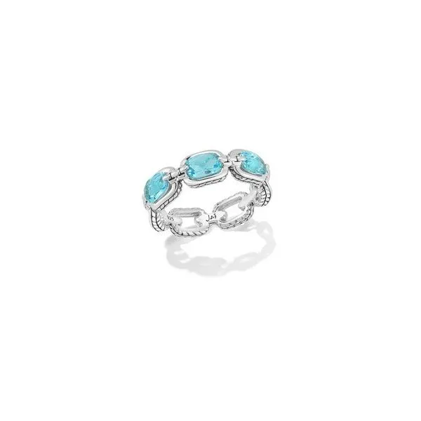 JAI by John Hardy Sterling Silver Statement Link & Multi-Gemstone Ring with 6x4mm Cushion Blue Topaz, Size 7 Van Scoy Jewelers Wyomissing, PA