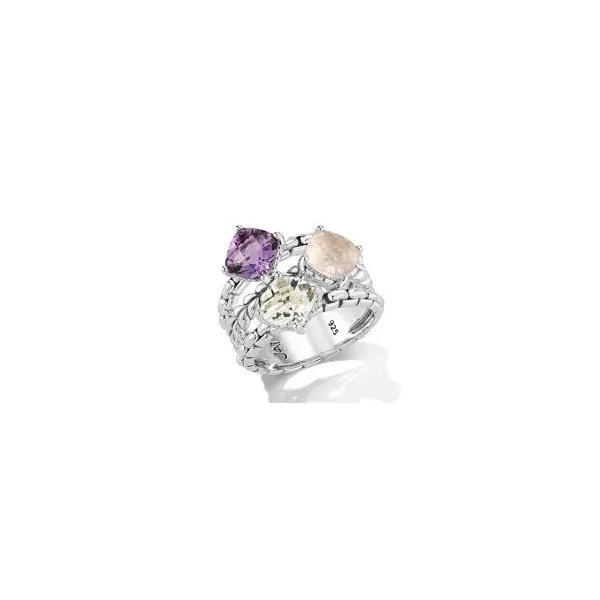 JAI by John Hardy Sterling Silver Modern Artisan Multi-Gemstone Ice Ring with Amethyst, Rose Quartz & White Topaz, Size 7 Van Scoy Jewelers Wyomissing, PA