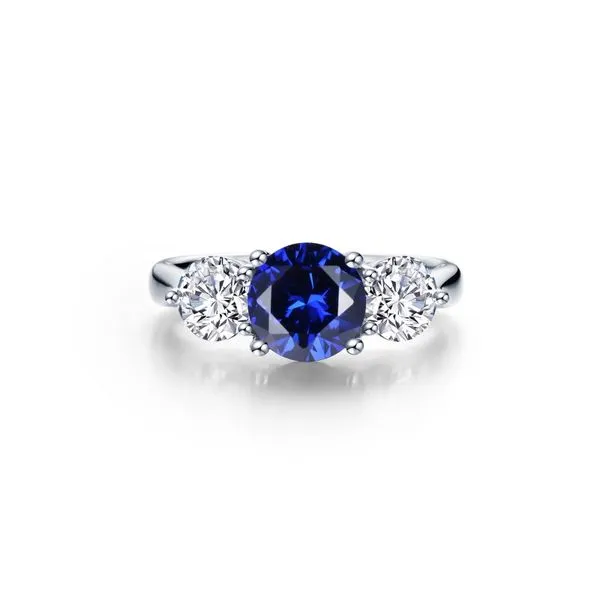 Lafonn Shimmering Three-Stone Ring with Lab-Grown Blue Sapphire & LASSAIRE Simulated Diamonds - 2.99 CTW, Size 7 Van Scoy Jewelers Wyomissing, PA