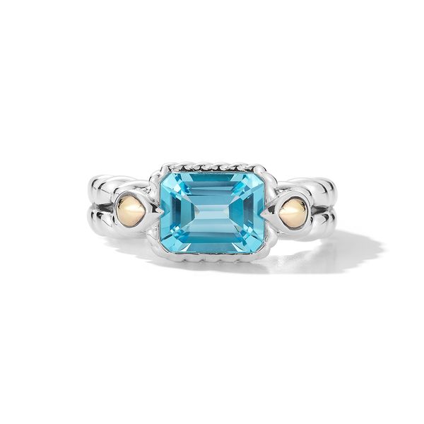 JAI Sterling Silver & 14K Emerald Cut Swiss Blue Topaz Ring – Size 7 Elegant Gemstone Ring Van Scoy Jewelers Wyomissing, PA