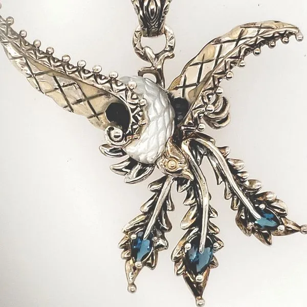 BARBARA BIXBY | STERLING SILVER & 18 KT YELLOW GOLD | PENDANT |  WHITE MOTHER OF PEARL AND LONDON BLUE TOPAZ Van Scoy Jewelers Wyomissing, PA