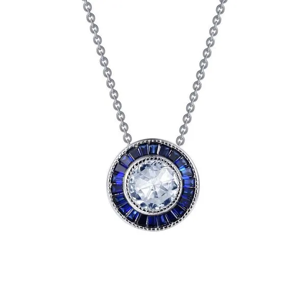 STERLING SILVER NECKLACE | VINTAGE INSPIRED | BAGUETTES | SIMULATED SAPPHIRE Van Scoy Jewelers Wyomissing, PA