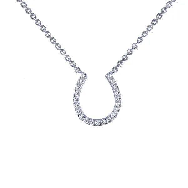 LAFONN Horseshoe Necklace in Sterling Silver Bonded with Platinum, Featuring 0.21 CTW LASSAIRE Simulated Diamonds, 18