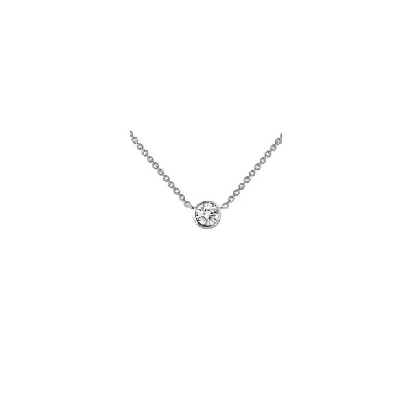 Lafonn Sterling Silver Solitaire Necklace with Round Bezel Set LASSAIRE Simulated Diamond, 18” Chain Van Scoy Jewelers Wyomissing, PA
