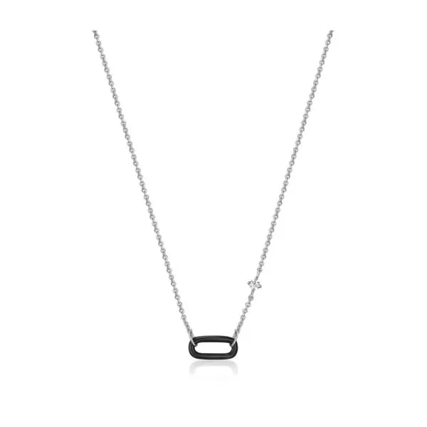 Ania Haie Sterling Silver Link Necklace with Black Enamel...