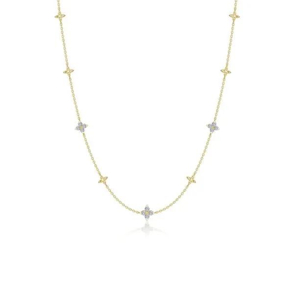 Lafonn Sterling Silver Trillium Station Necklace with Gold Plate & Lassaire Simulated Diamonds – 20