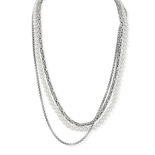 JAI Sterling Silver Multi-Strand Freshwater Pearl Necklace | Byzantine & Origin Chain, 16+4