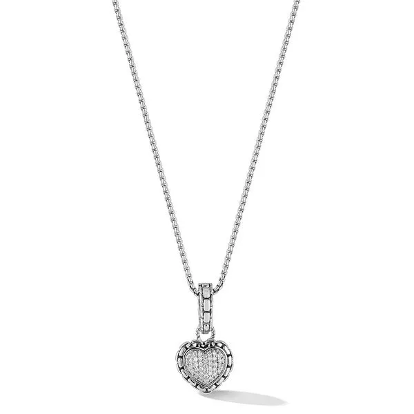 JAI Sterling Silver Pave Diamond Heart Pendant with 1.6mm Origin Chain, 18+2