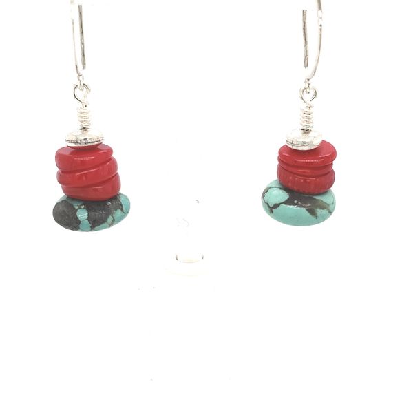 PATTI PAGE STERLING SILVER EARRING WITH TURQUOISE & CORAL Van Scoy Jewelers Wyomissing, PA