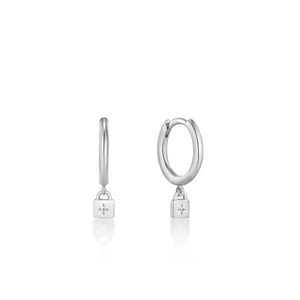 ANIA HAIE SILVER PADLOCK HUGGIE HOOP EARRINGS SILVER Van Scoy Jewelers Wyomissing, PA