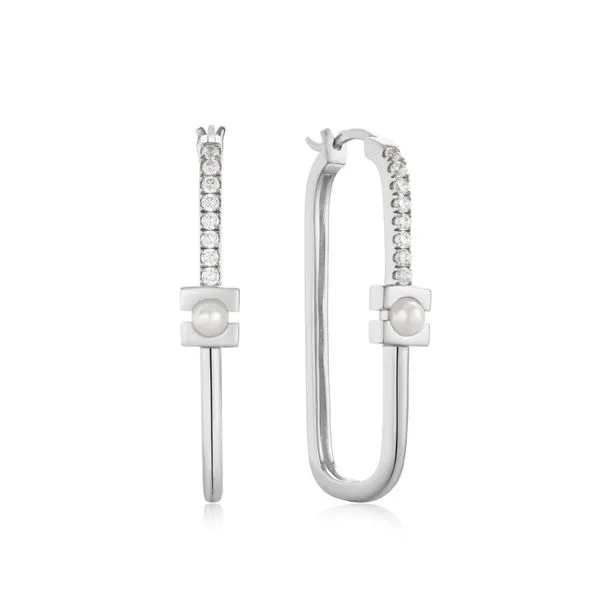 ANIA HAIE Sterling Silver Pearl Modernist Oval Hoop Earri...