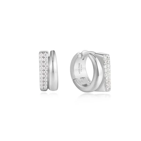 ANIA HAIE Sterling Silver Pave Double Huggie Hoop Earring...