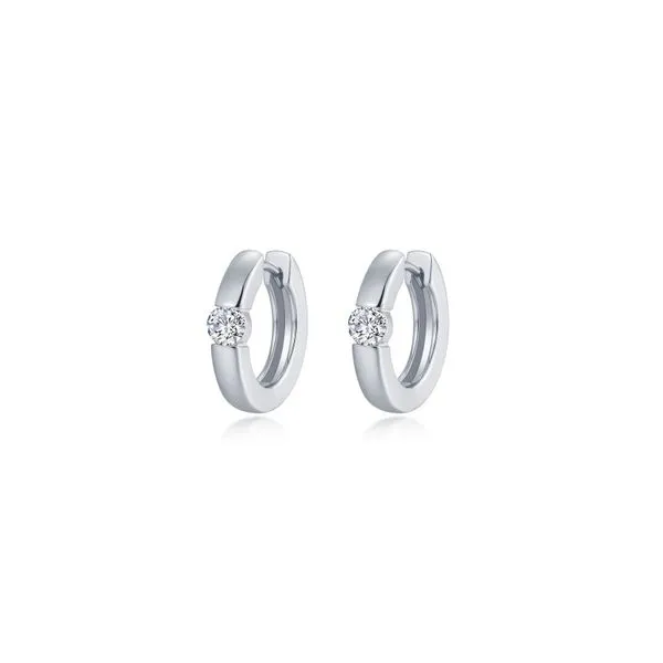 LAFONN High Polished Huggie Earrings with LASSAIRE Simulated Diamonds, 0.34 CTW in Sterling Silver Bonded with Platinum | Elegant & Sparkling Jewelry/ Van Scoy Jewelers Wyomissing, PA