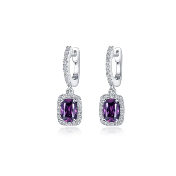 Charming Halo Drop Earrings with Cushion-Cut Simulated Am...