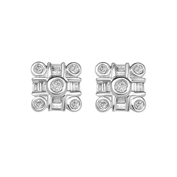 1/4 CTW Diamond Baguette & Round Stud Earrings in Sterling Silver | VanScoy Jewelers Van Scoy Jewelers Wyomissing, PA