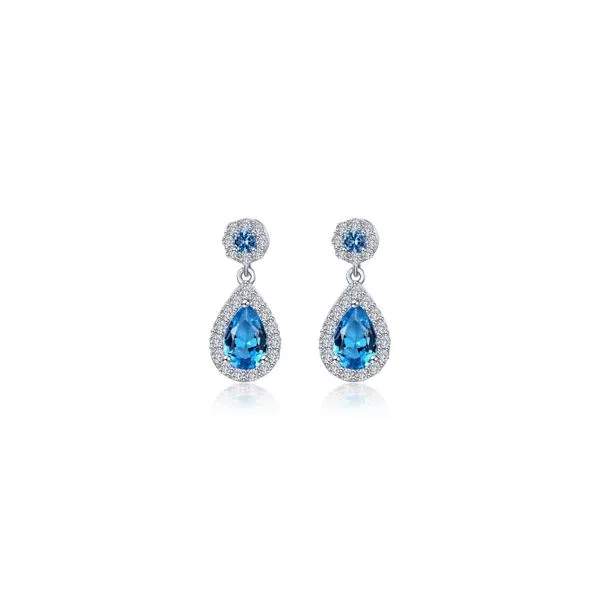 Simple and Chic Halo Drop Earrings with Pear-Shaped Swiss...