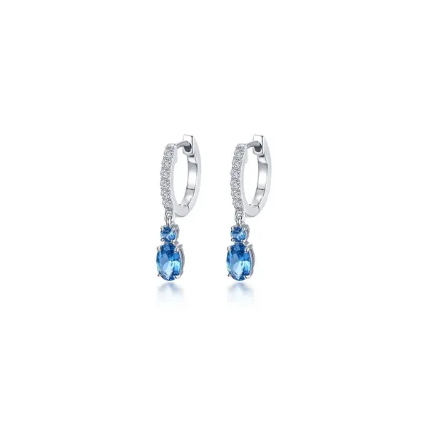 LAFONN Sterling Silver 1.15 CTW Huggie Hoop Earrings with LASSAIRE Simulated Diamonds & Blue Topaz | Elegant & Charming Jewelry/VanScoy Jewelers of Wy Van Scoy Jewelers Wyomissing, PA