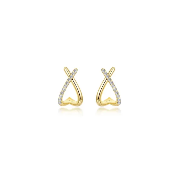 Dainty Criss-Cross Huggie Earrings with LASSAIRE Simulated Diamonds & TR Gold Plating | Elegant & Sparkling Jewelry/VanScoy Jewelers of Wyomissing Van Scoy Jewelers Wyomissing, PA