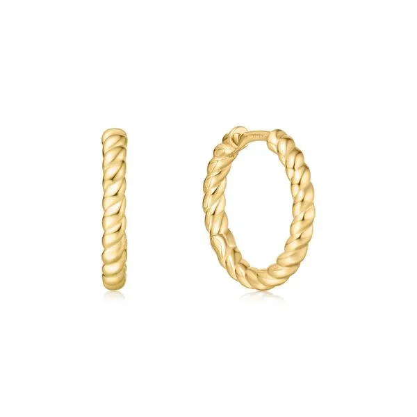 Ania Haie Sterling Silver with Gold Texture Medium Huggie Hoop Earrings/ VanScoy Jewelers of Wyomissing Van Scoy Jewelers Wyomissing, PA