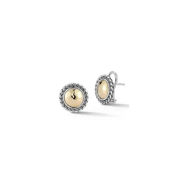JAI by John Hardy Sterling Silver & 14K Gold Hammered Stud Earrings with Basketweave & Omega Back Van Scoy Jewelers Wyomissing, PA