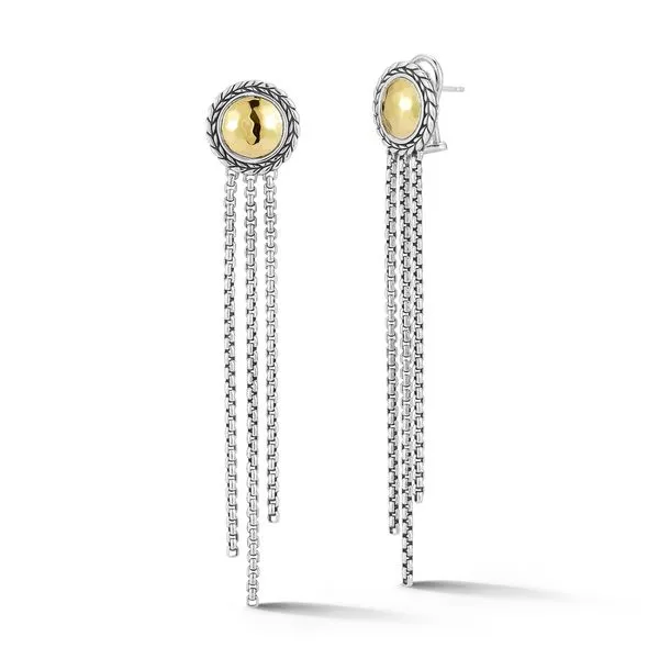 JAI by John Hardy Sterling Silver & 14K Gold Hammered Dangle Earrings with Origin Chain Fringe Van Scoy Jewelers Wyomissing, PA