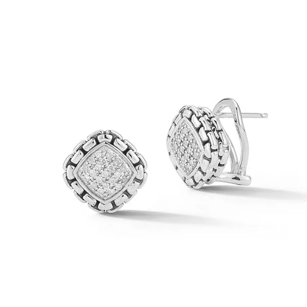 JAI by John Hardy Sterling Silver Pavé Diamond Cushion Stud Earrings with Origin Chain Pattern Van Scoy Jewelers Wyomissing, PA