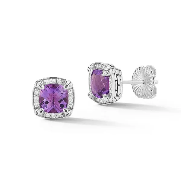 JAI by John Hardy Sterling Silver Diamond & Gemstone Square Stud Earrings with 6mm Amethyst Van Scoy Jewelers Wyomissing, PA