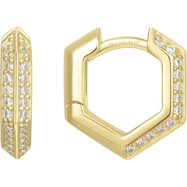 ANIA HAIE Gold-Plated Sterling Silver Sparkling Shield Huggie Hoop Earrings Van Scoy Jewelers Wyomissing, PA