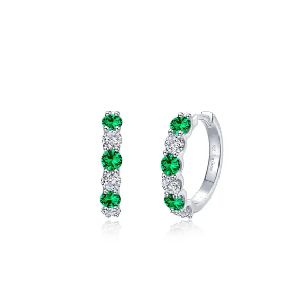 Lafonn Sterling Silver Hoop Earrings with Simulated Emeralds & CZ – Platinum Plated Van Scoy Jewelers Wyomissing, PA