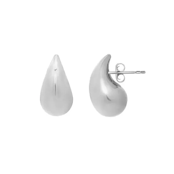 Rhodium-Plated Sterling Silver Puff Teardrop Earrings with Push-On Backs Van Scoy Jewelers Wyomissing, PA
