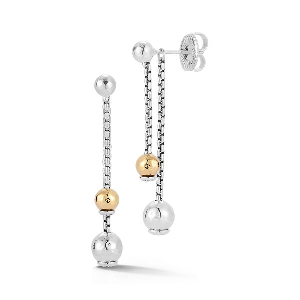 Silver Hammered Beads 8mm & 14K Gold 6mm Beads with Silver Box Chain 2.0mm Earrings – Modern Mixed Metal Design Van Scoy Jewelers Wyomissing, PA