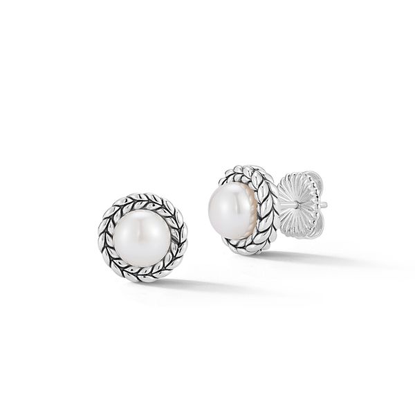 JAI Sterling Silver Basketweave & Freshwater Pearl Stud Earrings Van Scoy Jewelers Wyomissing, PA
