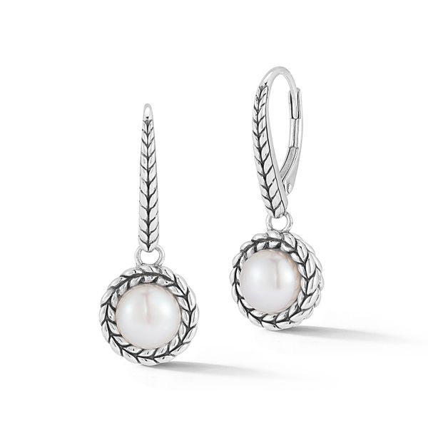 JAI Sterling Silver Basketweave & Freshwater Pearl Drop Earrings Van Scoy Jewelers Wyomissing, PA