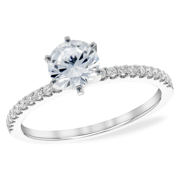14k WG 0.95CTTW 0.79CT Round Center Diamond Engagement Ring on Accented Shank Vaughan's Jewelry Edenton, NC