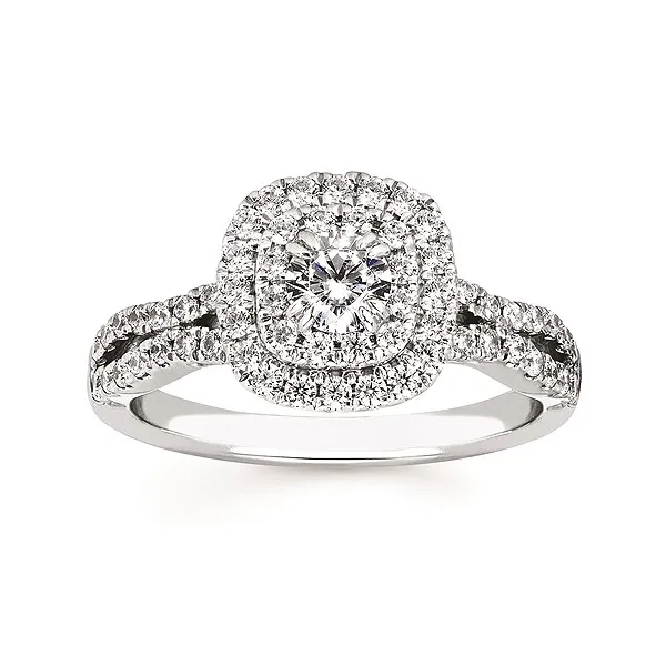 14k WG 0.92CTTW Cluster Cushion Split Shank Engagement Ring Vaughan's Jewelry Edenton, NC