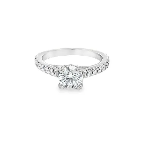 14k WG 1.57CTTW 1.01CT Round Hidden Halo on 0.50CTTW Diamond French-Set Cathedral Shank Vaughan's Jewelry Edenton, NC