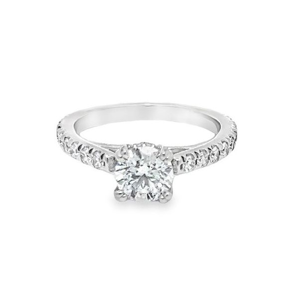 14k WG 2.57CTTW 1.01CT Round Hidden Halo on 0.50CTTW Diamond French-Set Cathedral Shank Vaughan's Jewelry Edenton, NC
