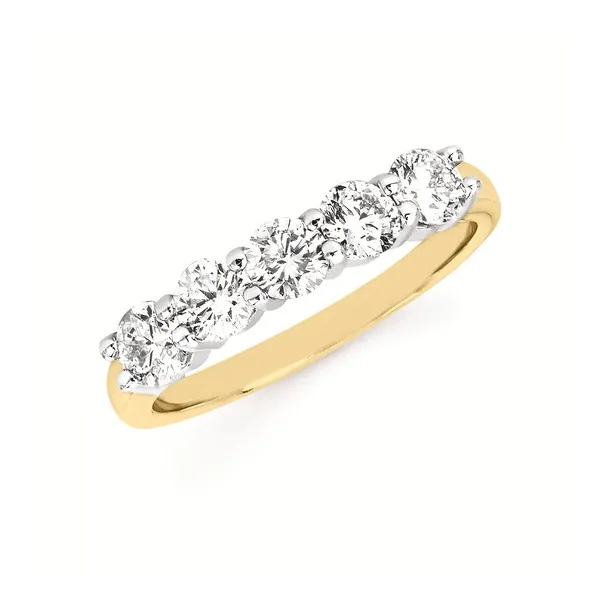 14k YG 1.00CTTW 5 Stone Prong Set Round Diamond Anniversary Band Vaughan's Jewelry Edenton, NC