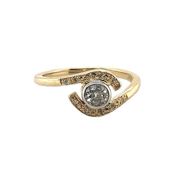 14k YG 0.57CTTW Round Diam 0.48CT Bezel Set & 0.09CTTW Flush Set Accented Band Ring Vaughan's Jewelry Edenton, NC