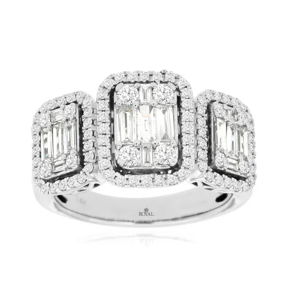 14k WG 1.20CTTW Diamond Halo Cluster Three Stone Ring Vaughan's Jewelry Edenton, NC