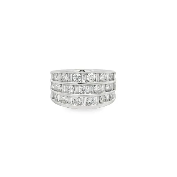 7, 14k WG 1.75CTTW Multi Row Round and Baguette Diamond Band Vaughan's Jewelry Edenton, NC
