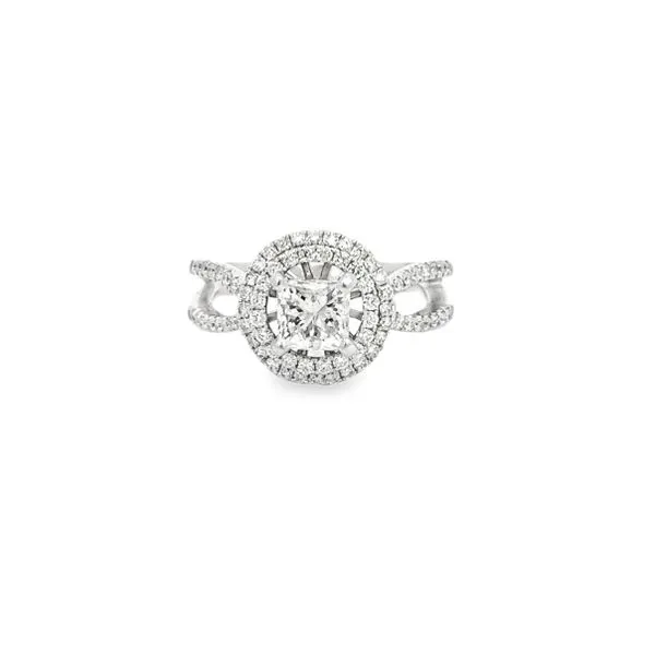5, 14k WG 1.13CTTW 0.75CT Princess Diamond Engagement Ring with a Double Halo and 0.125CTTW Matching Diamond Wedding Band (Previously Owned) Vaughan's Jewelry Edenton, NC