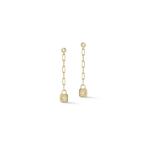 14k YG 0.09CTTW Diamond Dangle Lock Earrings Vaughan's Jewelry Edenton, NC